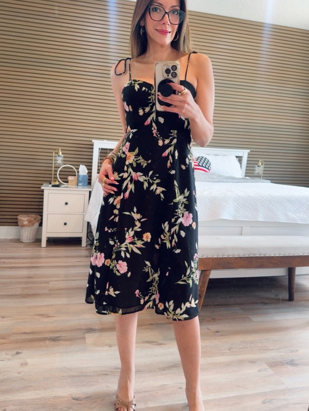 Forever 21 Black Floral Tie-Strap Midi Dress